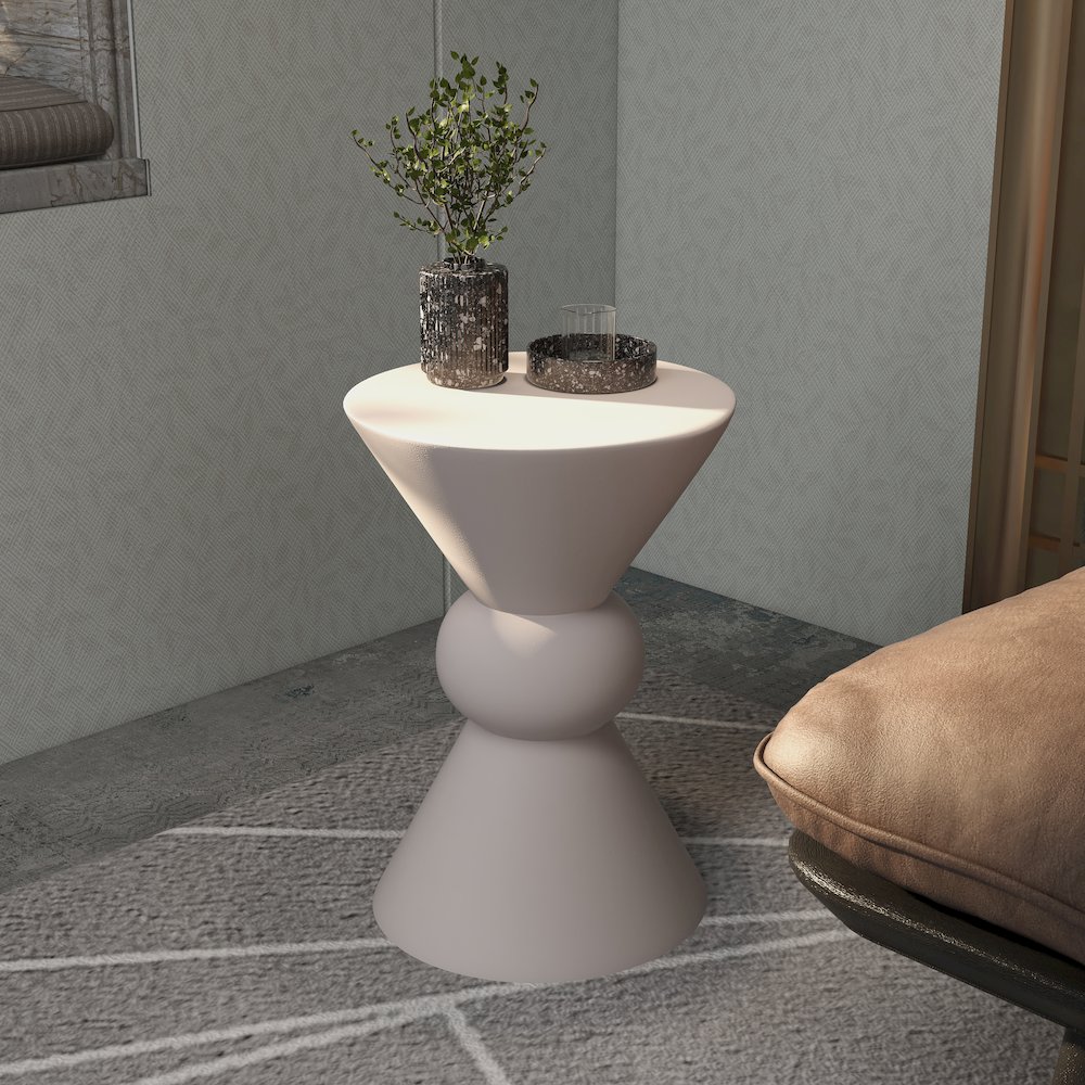 Echo Collection Fiberglass Outdoor Side Table in Cream. Picture 16