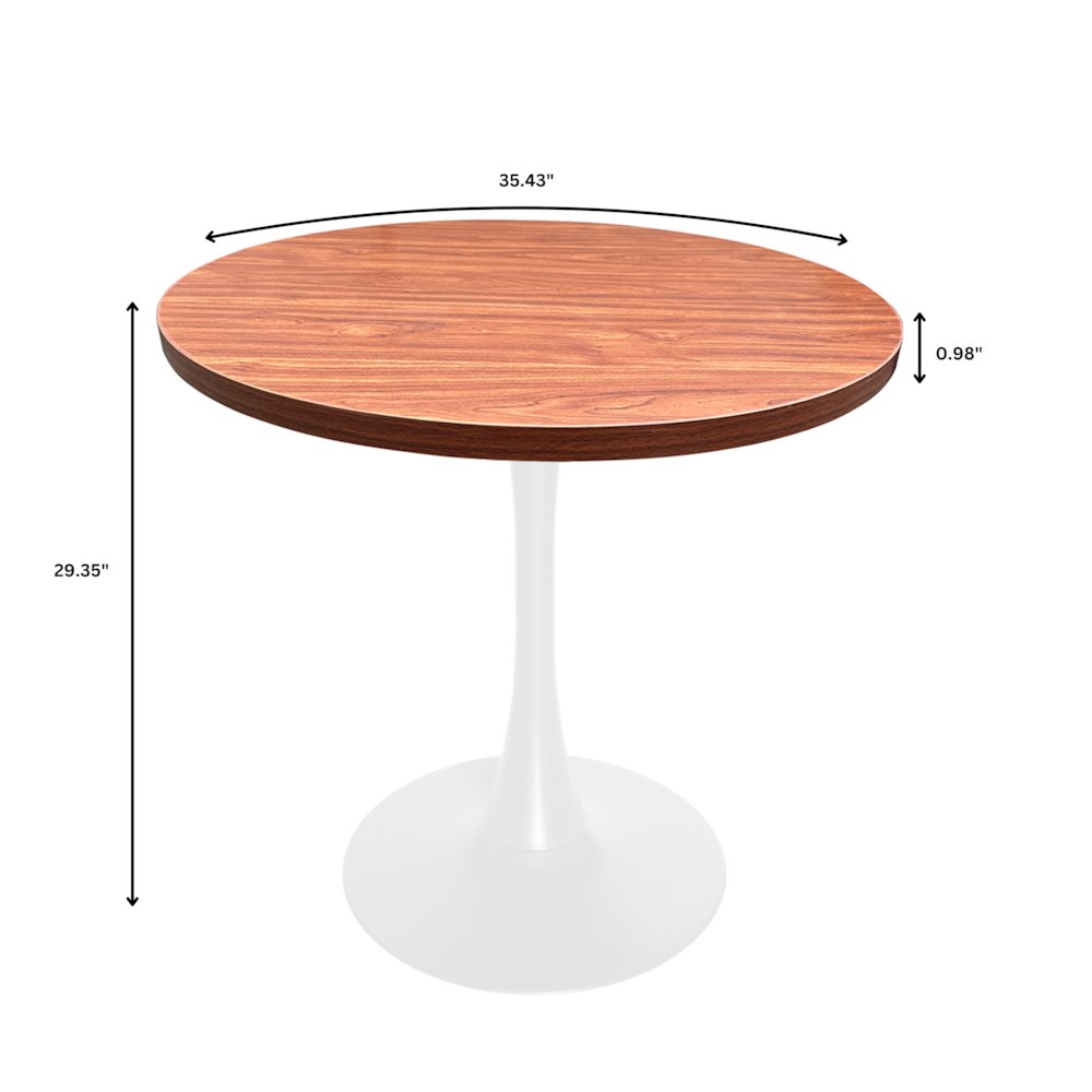 Bristol Dining table, White Base with 36" Round Cognac Brown MDF top. Picture 1