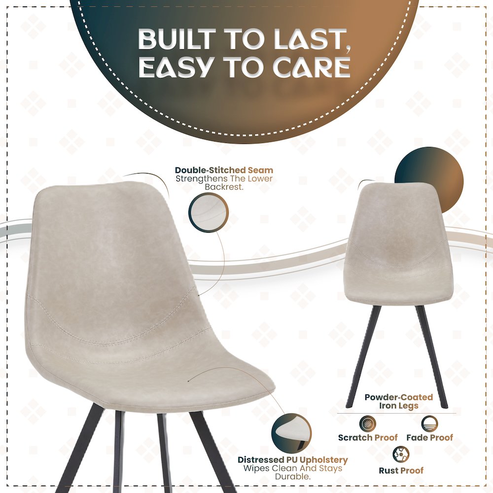 Markley Modern Leather Dining Chair With Metal Legs, Light Grey. Picture 4