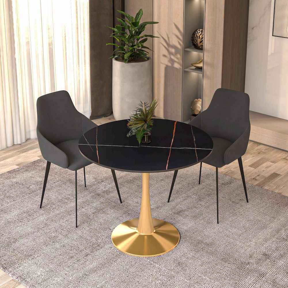 Bristol 31" round dining table Gold base with Black Sintered stone Top. Picture 7