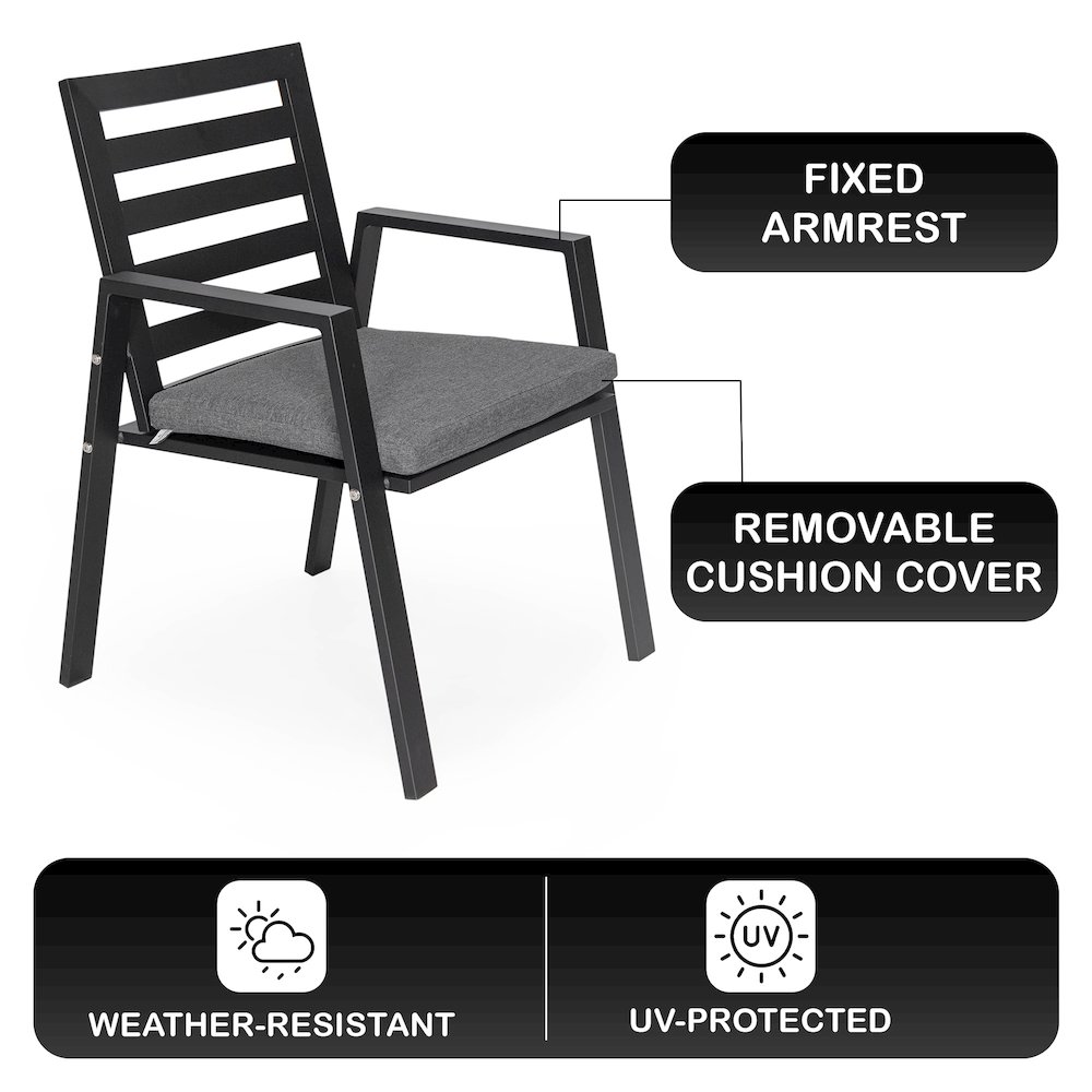 Chelsea Modern Patio Dining Armchair in Aluminum with Removable Cushions. Picture 1