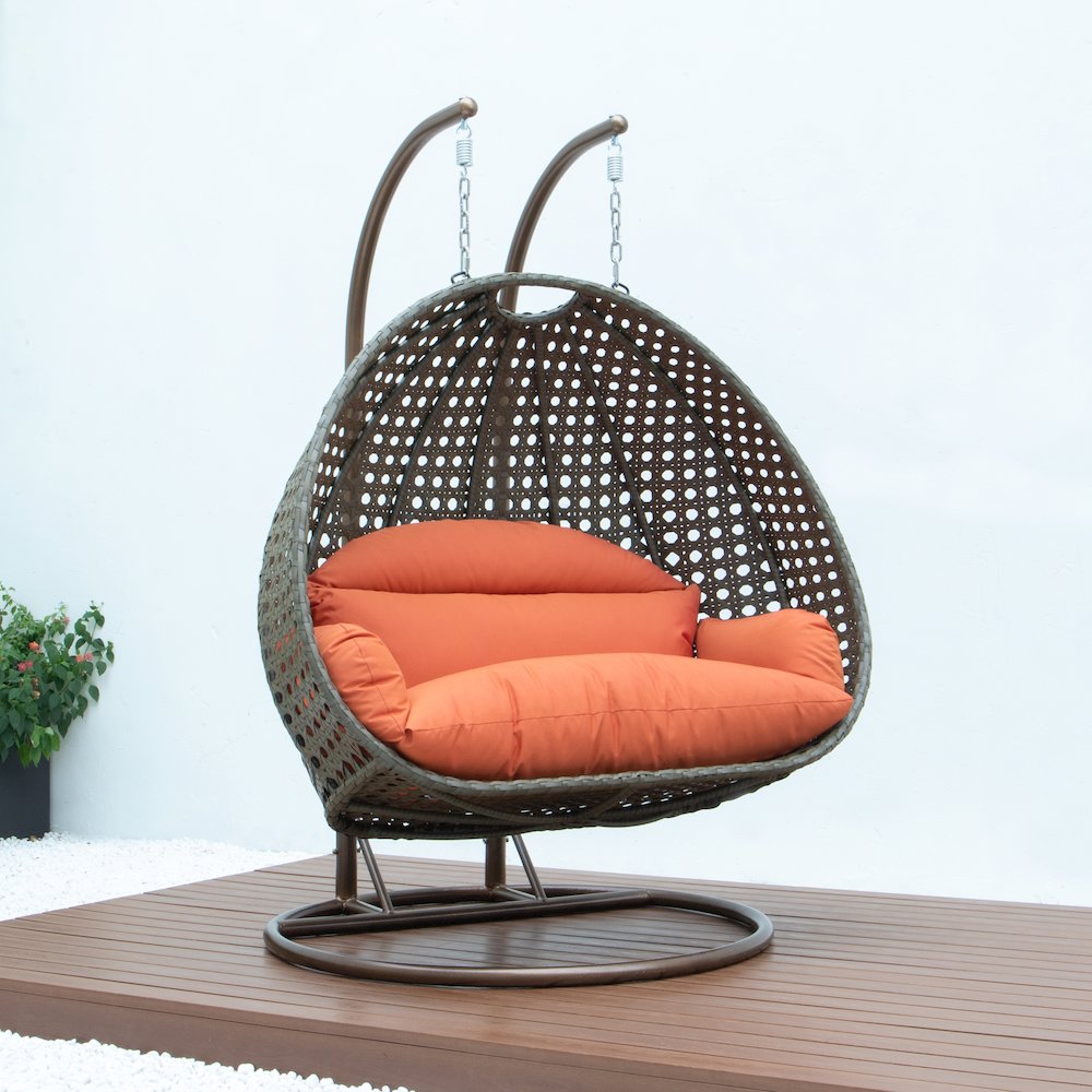 Beige Wicker Hanging 2 person Egg Swing Chair. Picture 7