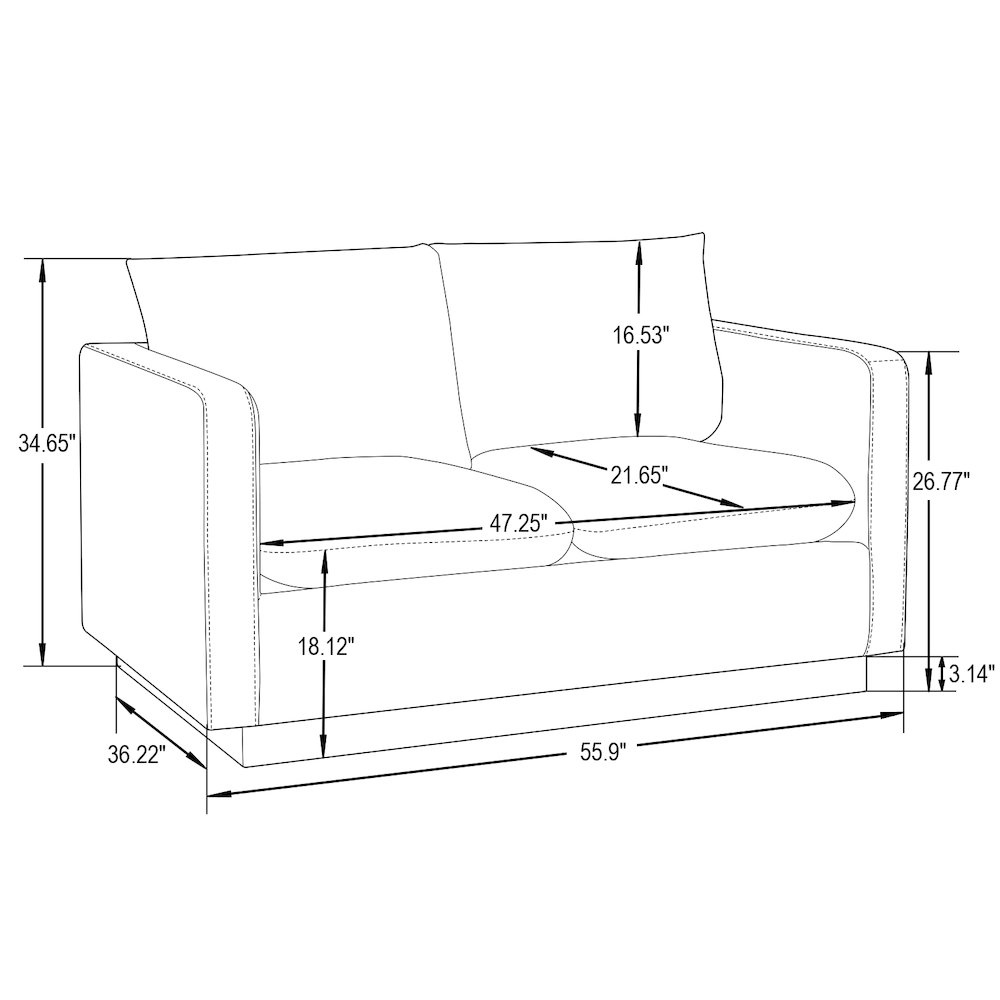 Nervo Modern Mid-Century Upholstered Velvet Loveseat with Gold Frame. Picture 8