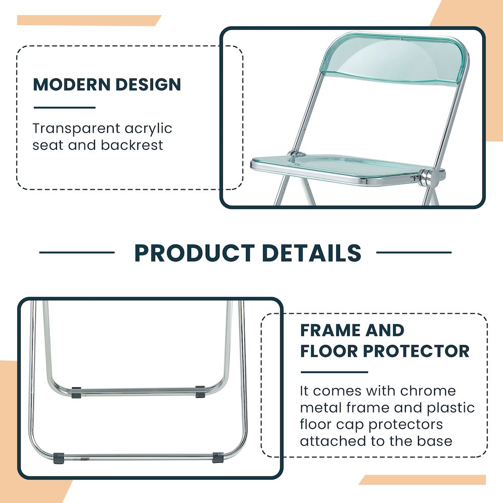 Lawrence Acrylic Folding Chair With Metal Frame, Set of 2. Picture 2