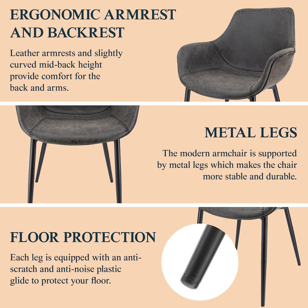 Markley Modern Leather Dining Arm Chair With Metal Legs Set of 4. Picture 4