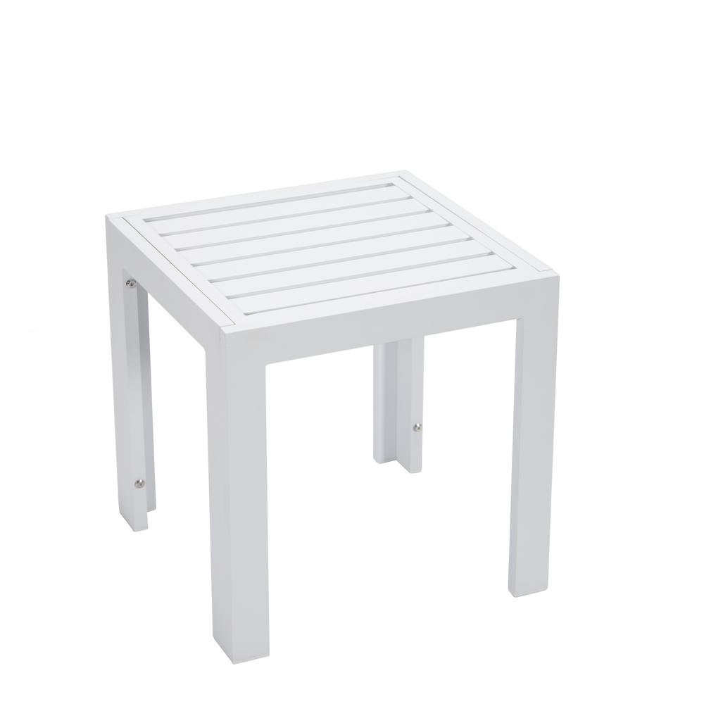 Chelsea Modern Outdoor White Chaise Lounge Chair With Side Table & Cushions. Picture 10