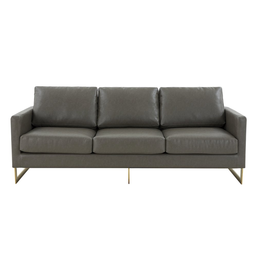 Lincoln Modern Mid-Century Upholstered Leather Sofa with Gold Frame. Picture 5