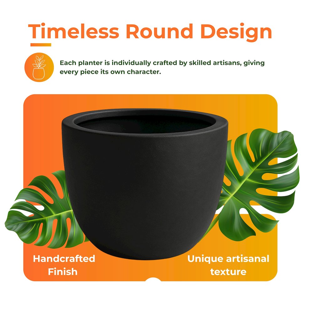 Dahlia Series Poly Stone Planter in Black 17.5 Dia, 13.6 High. Picture 15