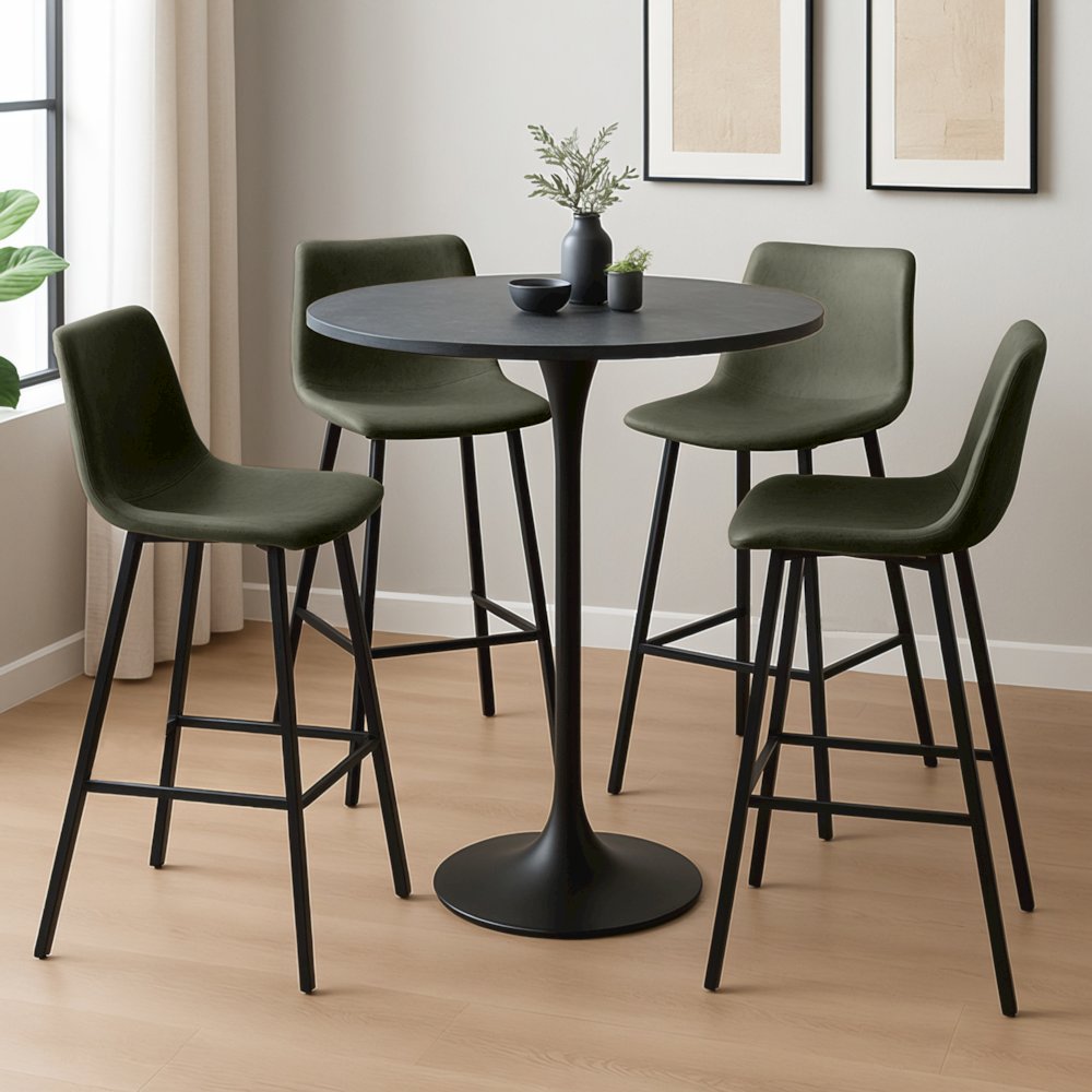 Elland Modern Upholstered Leather Bar Stool With Iron Legs & Footrest. Picture 10