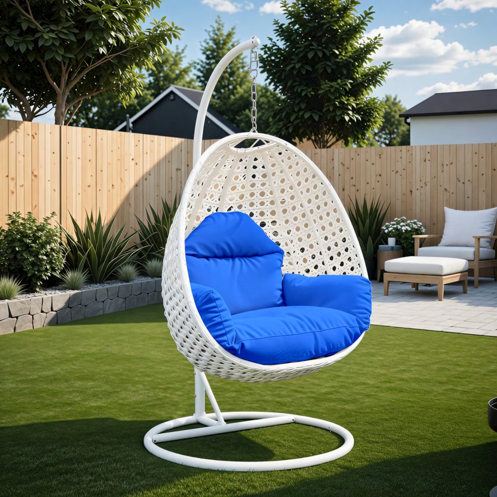 White Wicker Hanging Egg Swing Chair. Picture 11