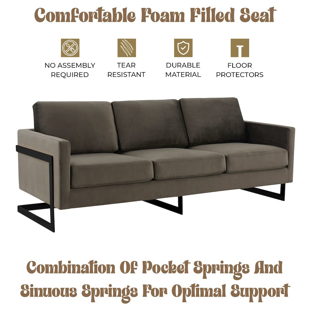 Lincoln Dark Grey Velvet Sofa With Black Frame. Picture 3