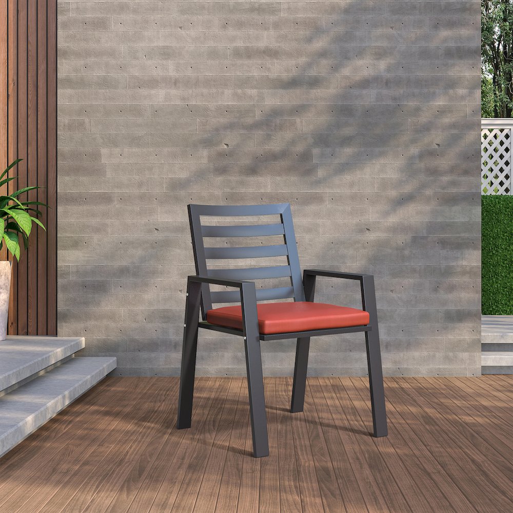 Chelsea Modern Patio Dining Armchair in Aluminum with Removable Cushions. Picture 11