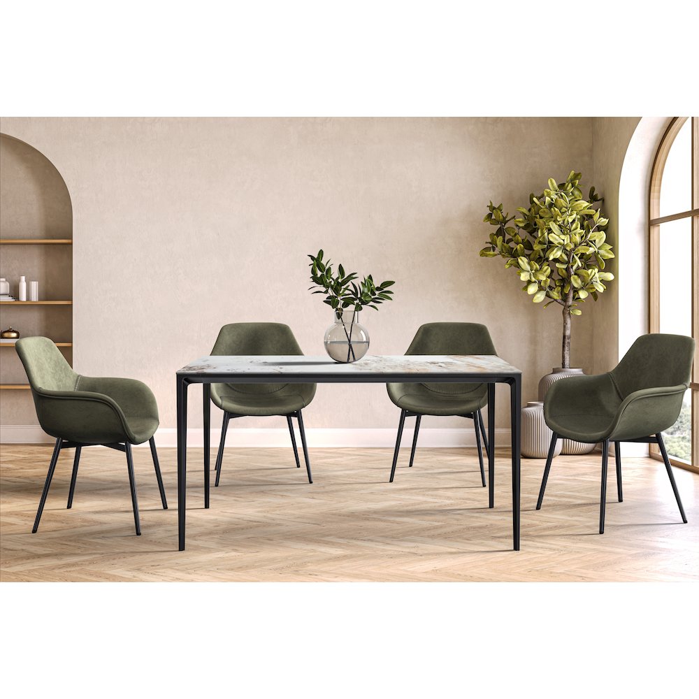 Avo Series Modern Dining Table Black Base, With 55 White Grey Sintered Stone Top. Picture 2