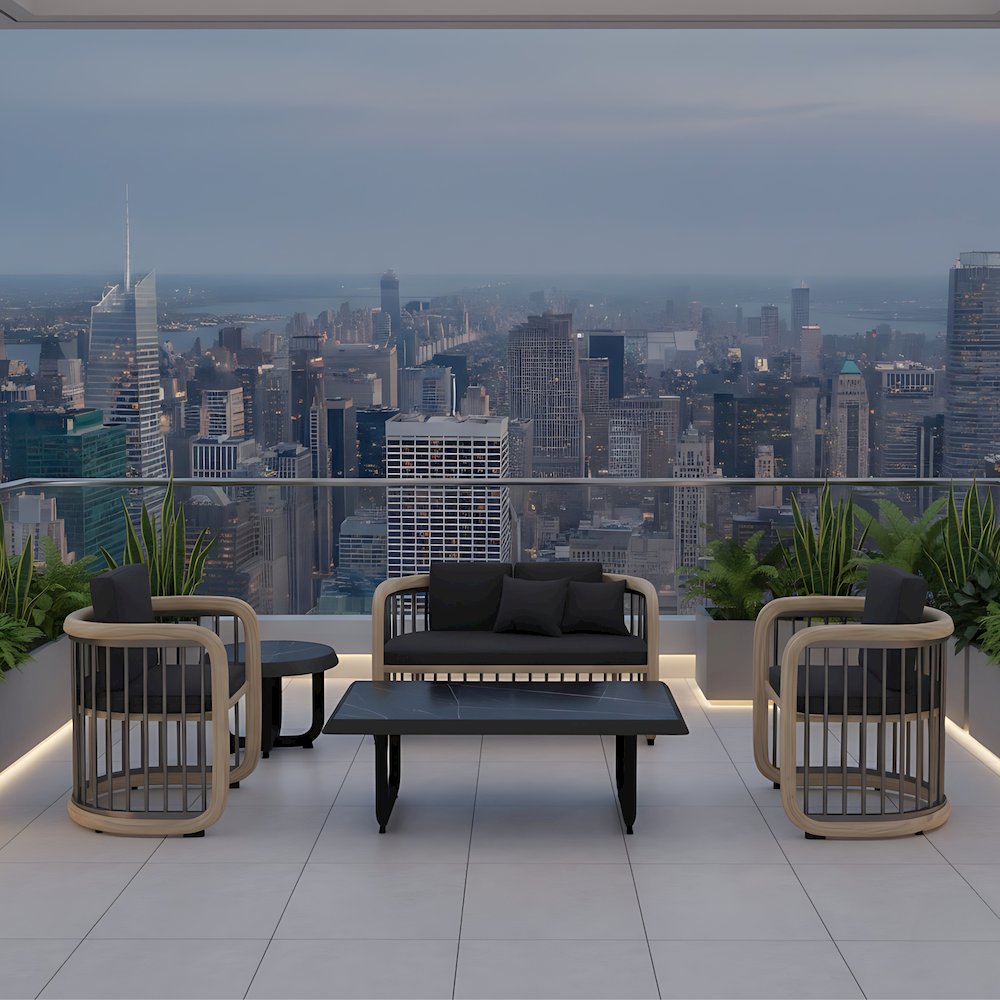 Klyra 5-Piece Aluminum Conversation Set with 2 accent chair in Grey. Picture 15