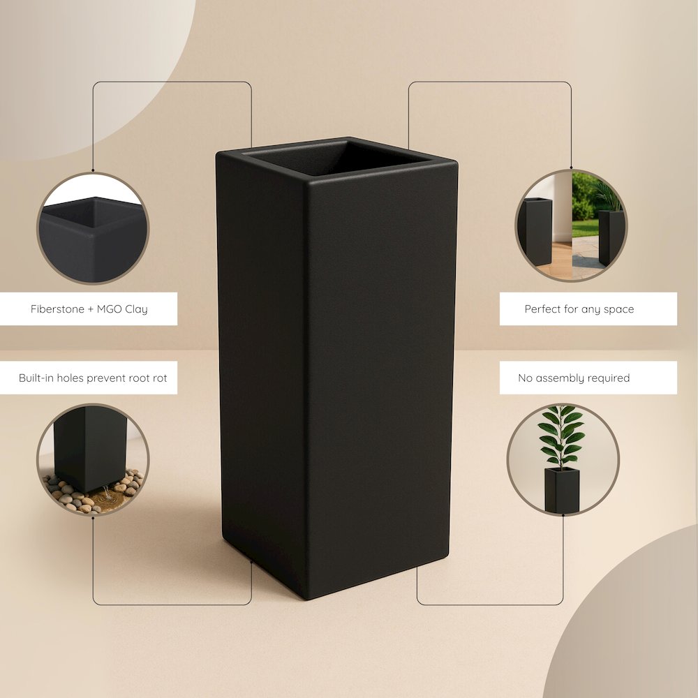 Terra Series Poly Stone Planter in Black 10.2" x 10.2" 23.6" High. Picture 18