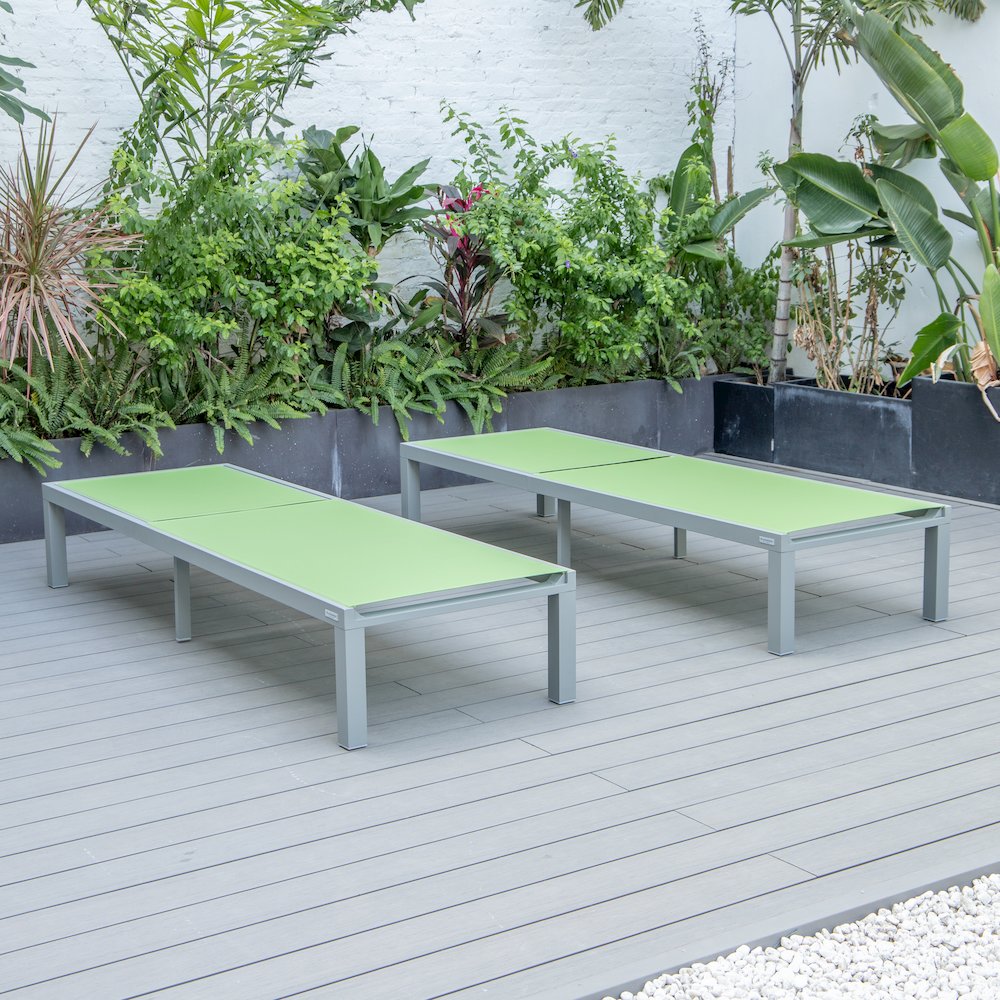Marlin Patio Chaise Lounge Chair With Grey Aluminum Frame, Set of 2 in Green. Picture 6