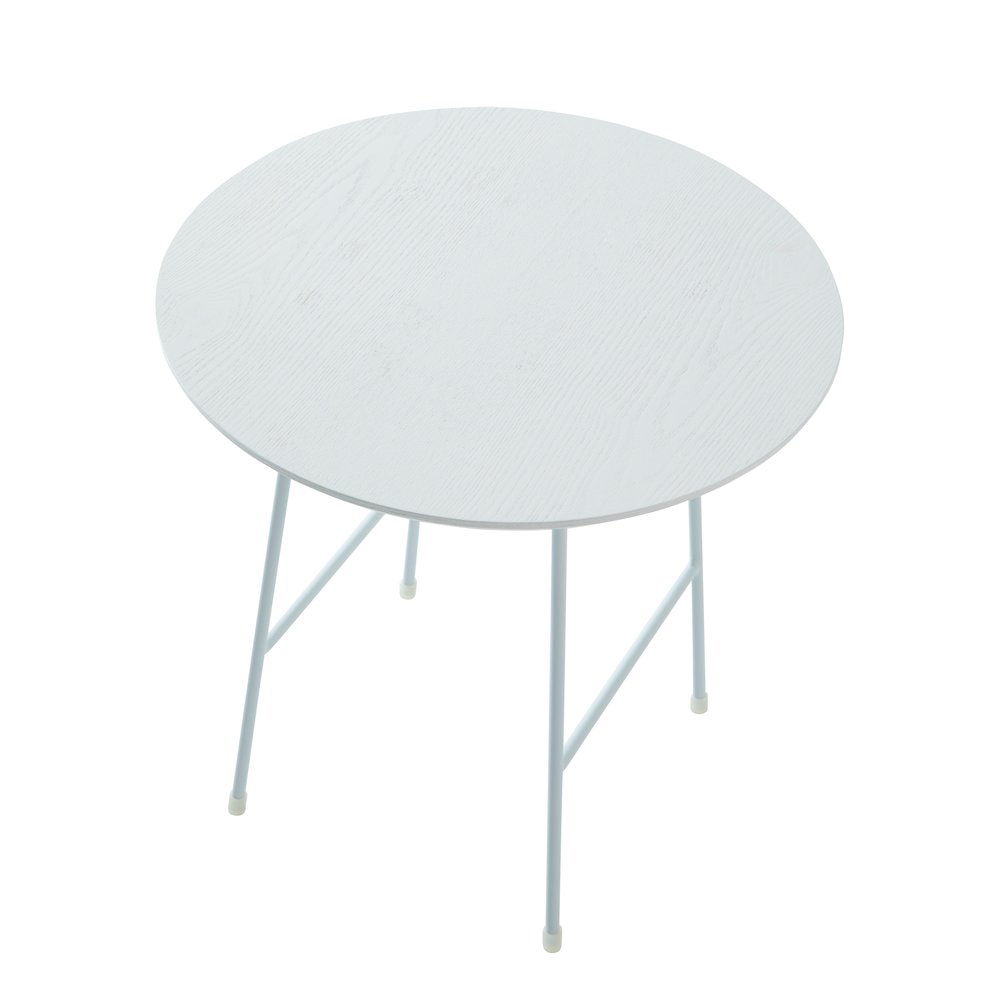 Rossmore Mid Century Modern Round Side Table With White Steel Frame. Picture 10
