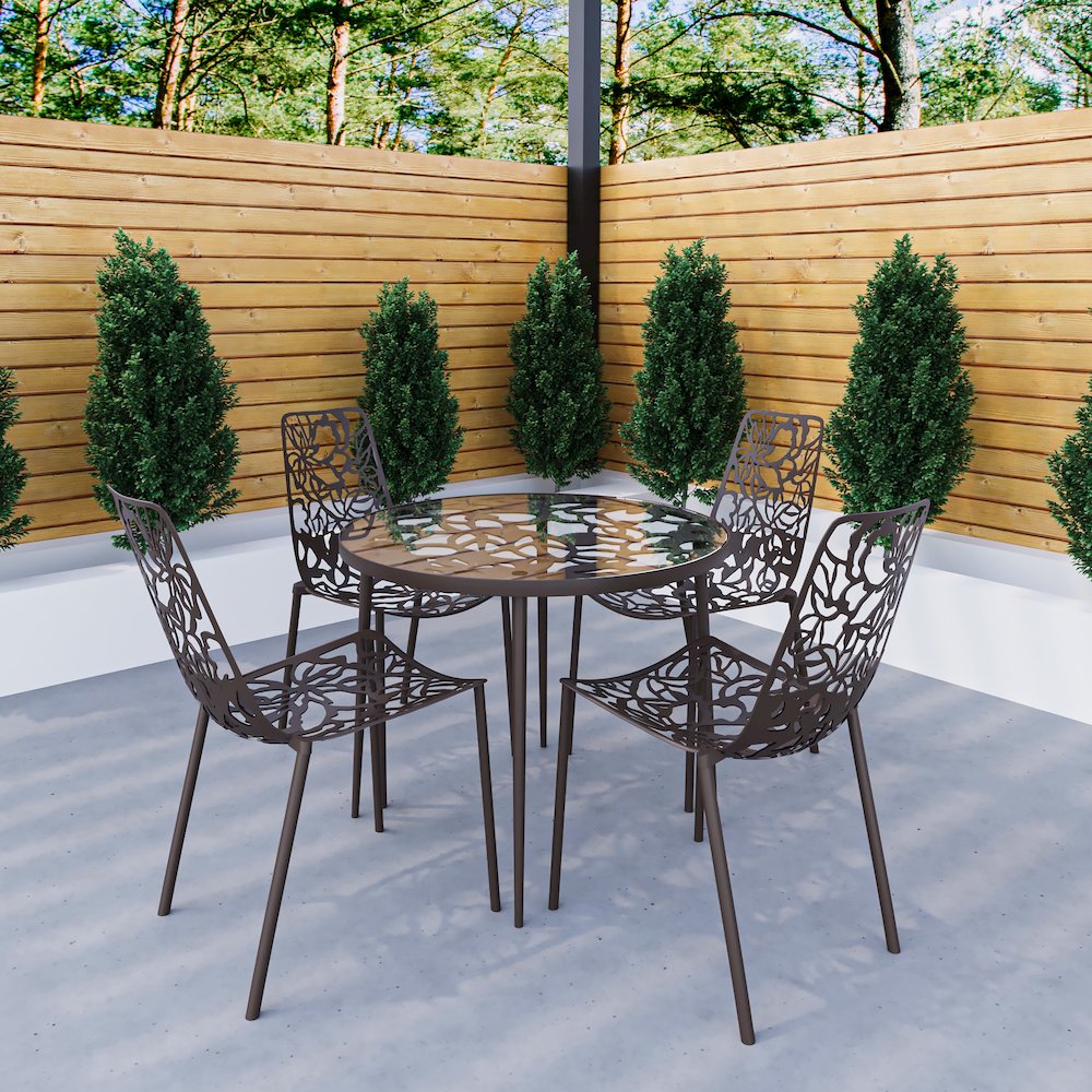 Devon Mid-Century Modern 5-Piece Aluminum Outdoor Patio Dining Set. Picture 3