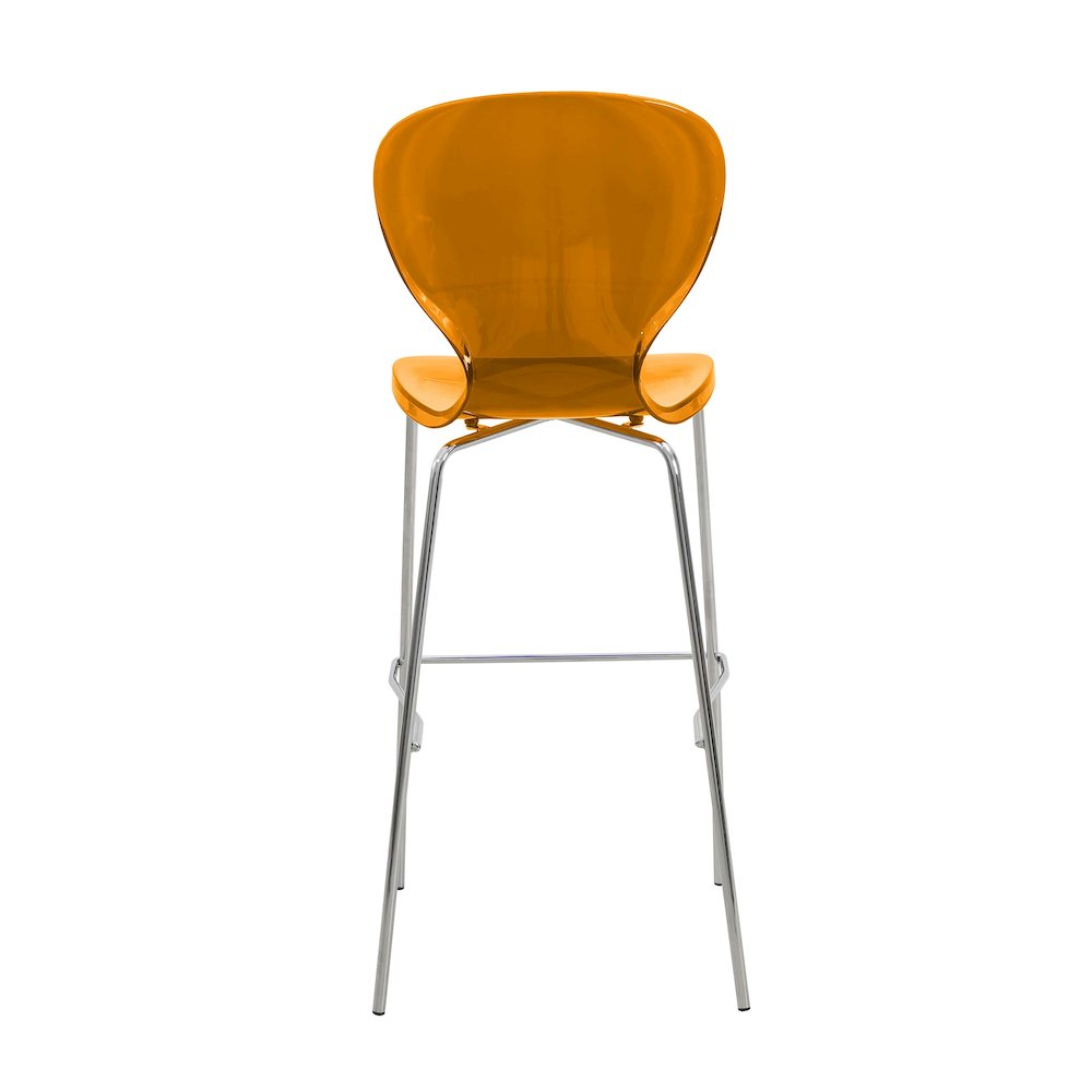 Oyster Acrylic Barstool with Steel Frame in Chrome Finish in Transparent Orange. Picture 9