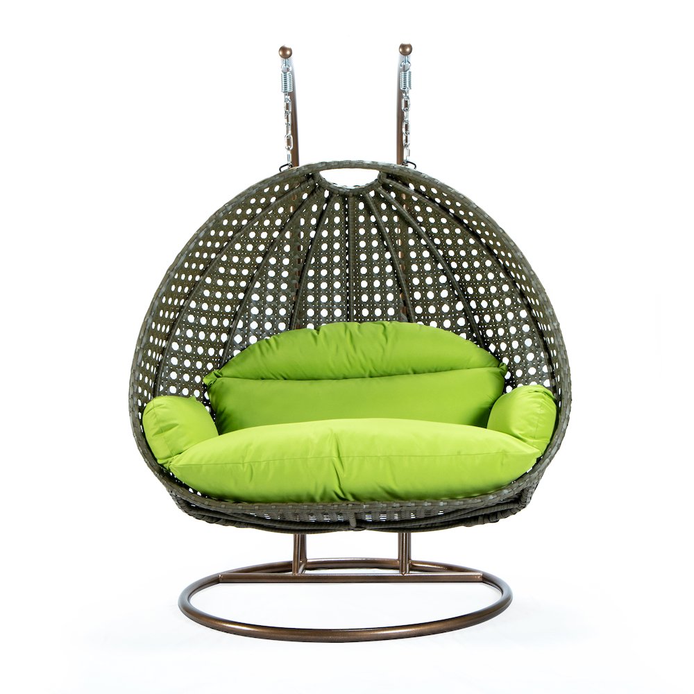 Beige Wicker Hanging 2 person Egg Swing Chair. Picture 4