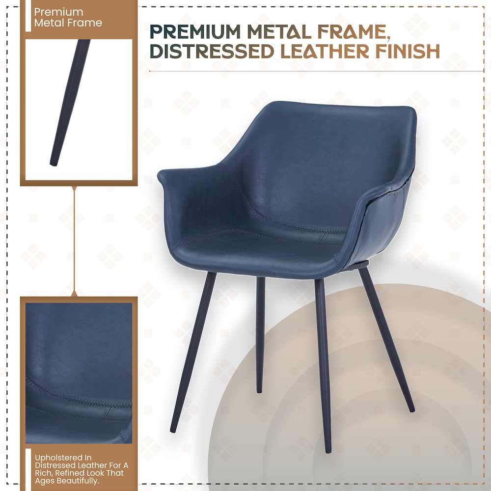 Markley Modern Leather Dining Arm Chair With Metal Legs. Picture 2