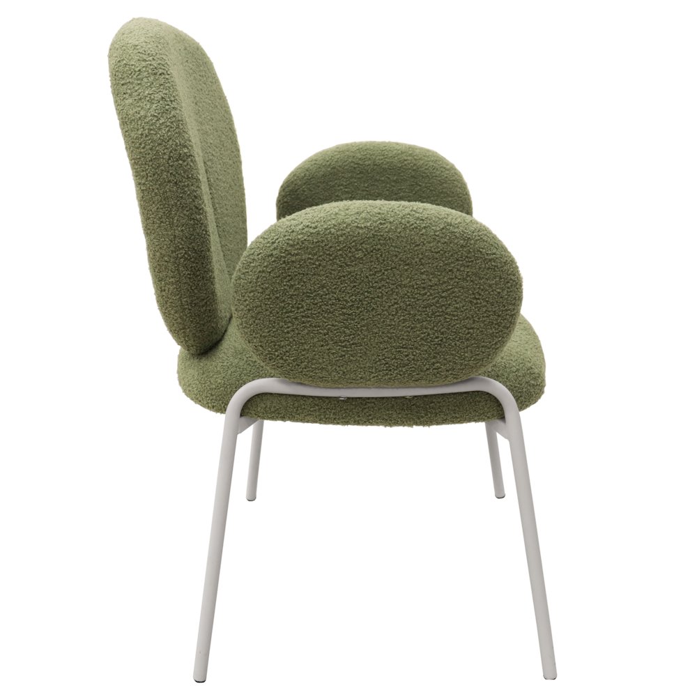 Celestial Series Boucle Dining Arm Chair, White Frame with Green Fabric. Picture 7