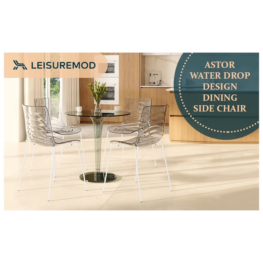 Astor Water Ripple Design Dining Chair in White Base Clear Seat Set of 2. Picture 4