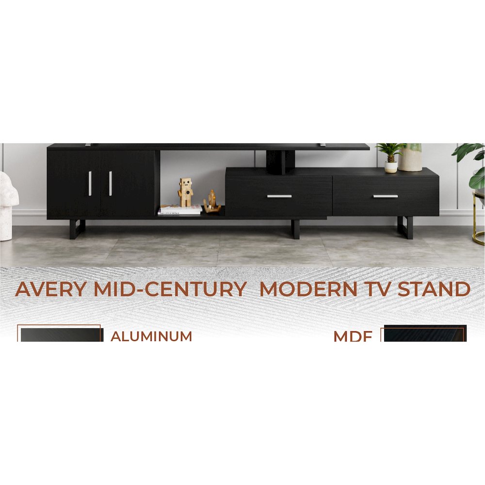 Avery Mid-Century Modern TV Stand with MDF Cabinet and Powder Coated Steel Legs. Picture 13