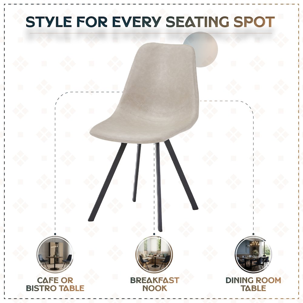 Markley Modern Leather Dining Chair With Metal Legs, Light Grey. Picture 8
