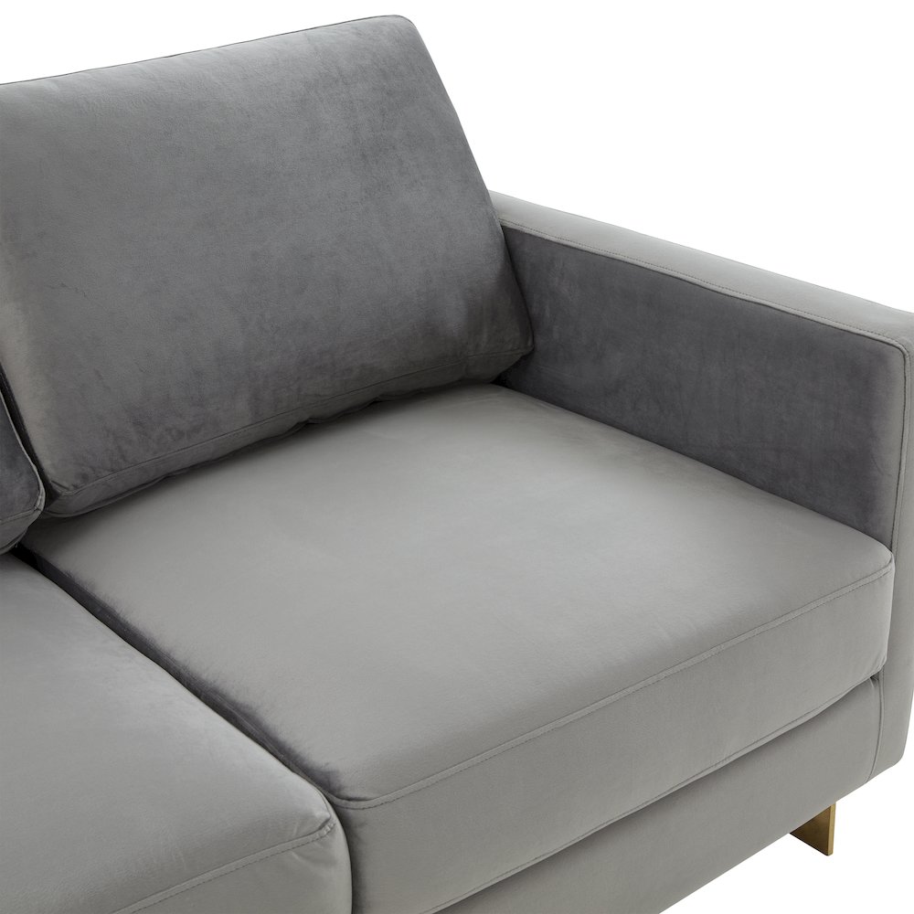 Lincoln Modern Mid-Century Upholstered Velvet Loveseat with Gold Frame. Picture 6