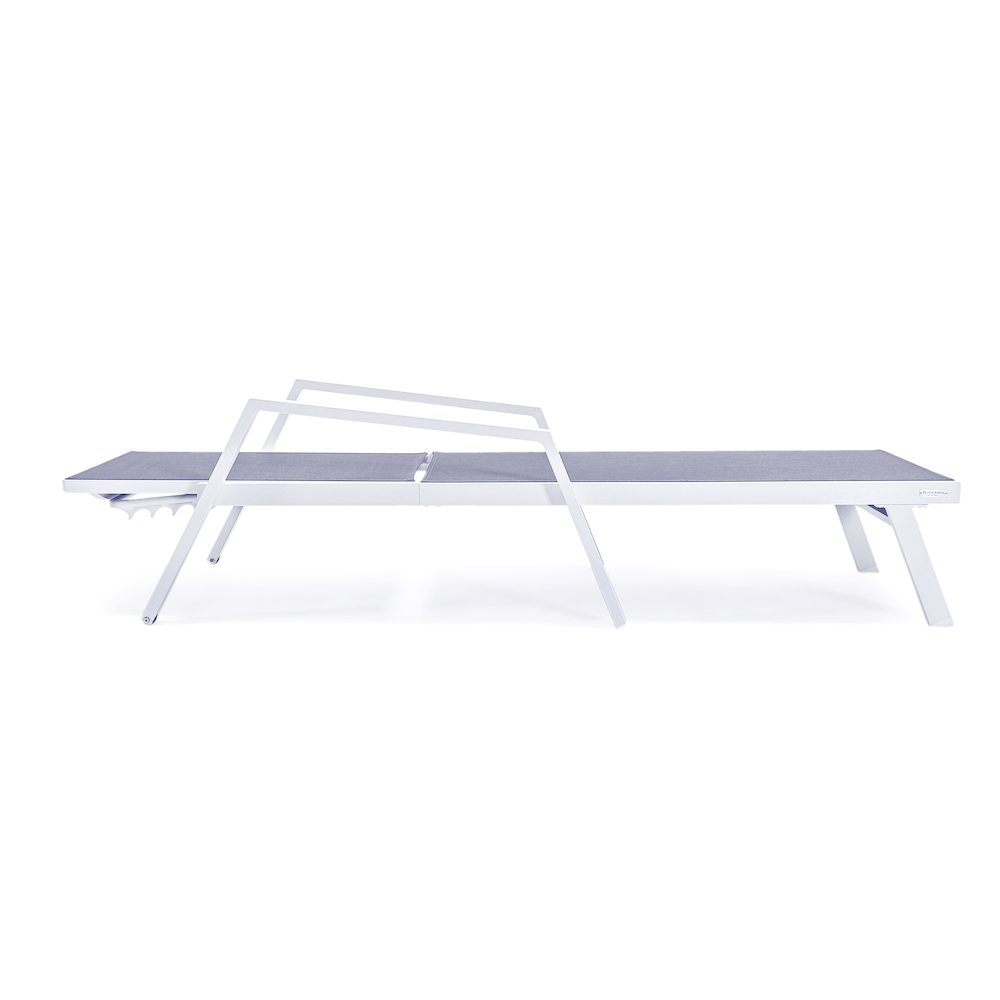 Marlin Patio Chaise Lounge Chair With Armrests in White Aluminum Frame. Picture 4