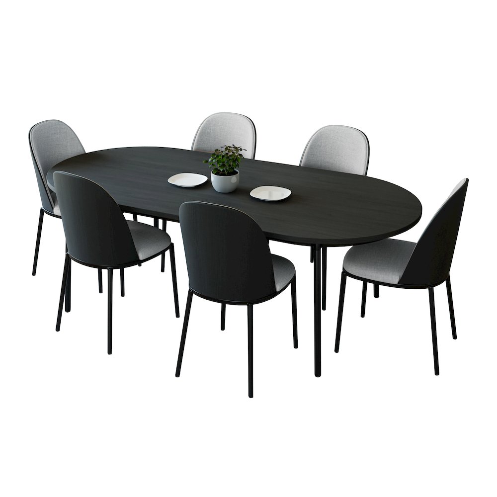 Tule 7-Piece Dining Set in Steel Frame with 6 Upholstered Seat Dining Table. Picture 3