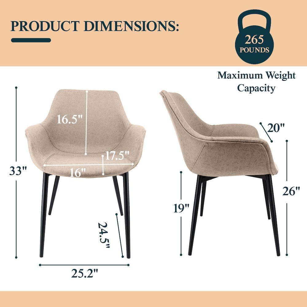 Markley Modern Leather Dining Arm Chair Set of 2 in Taupe. Picture 13