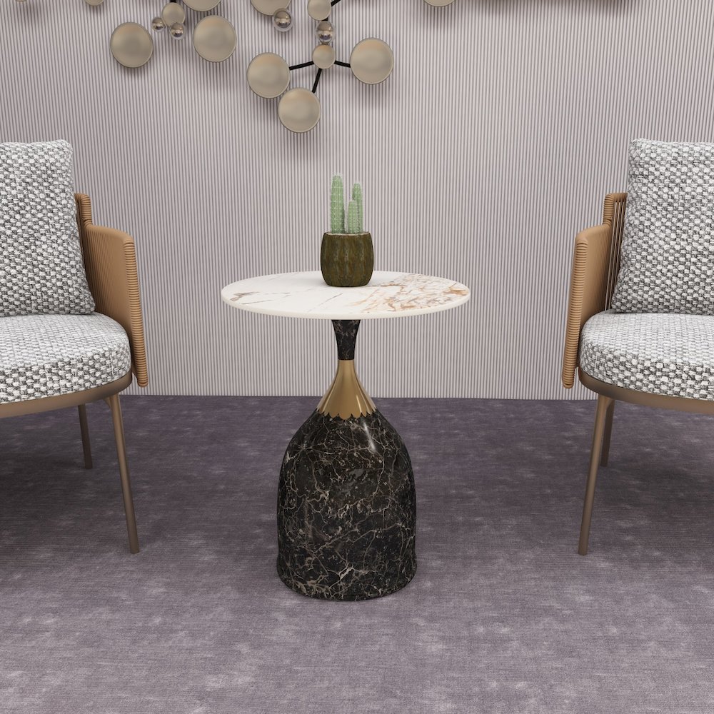 Oslo Collection Modern End Table In Marbled Brown. Picture 52