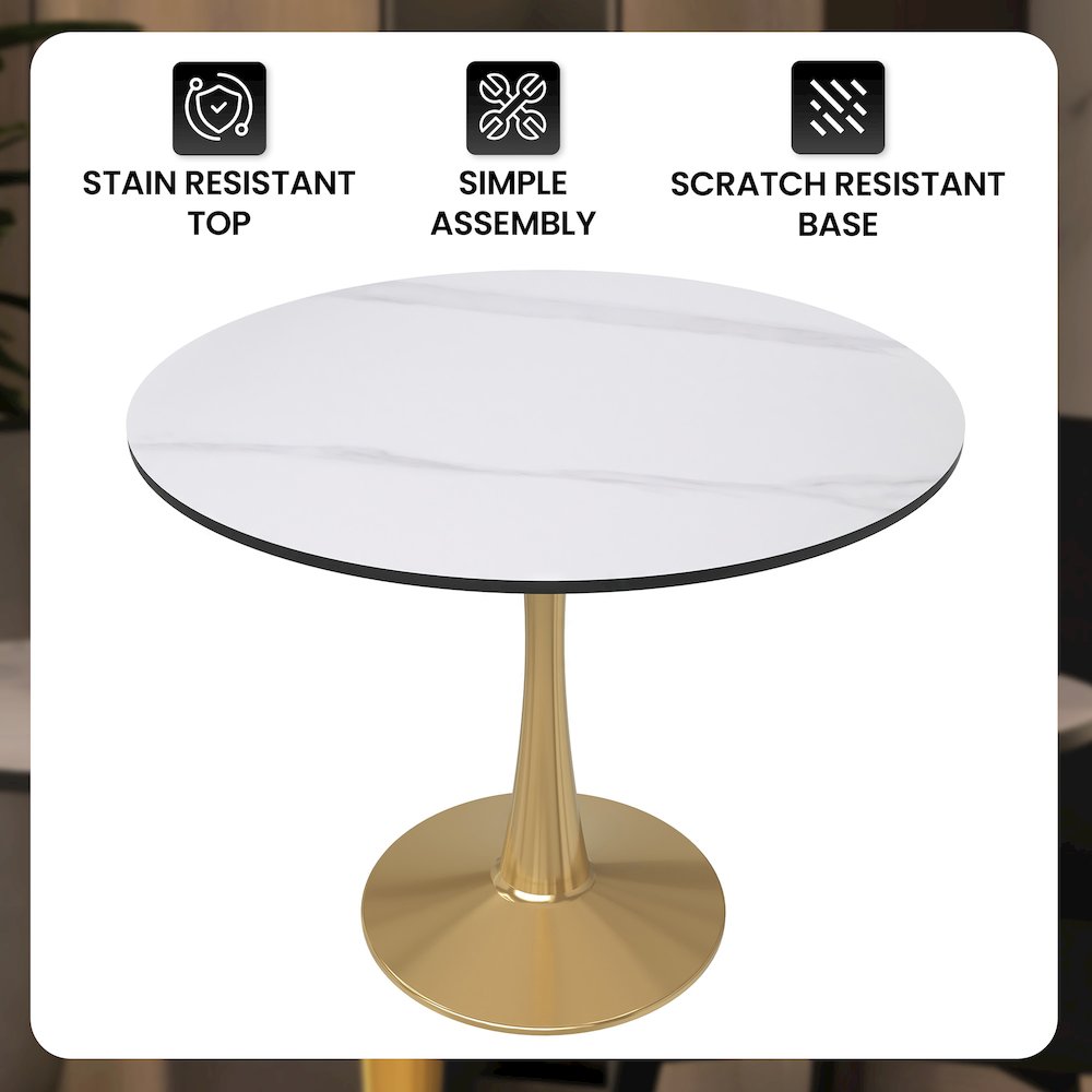 Bristol 31" round dining table Gold base with White Sintered stone Top. Picture 14