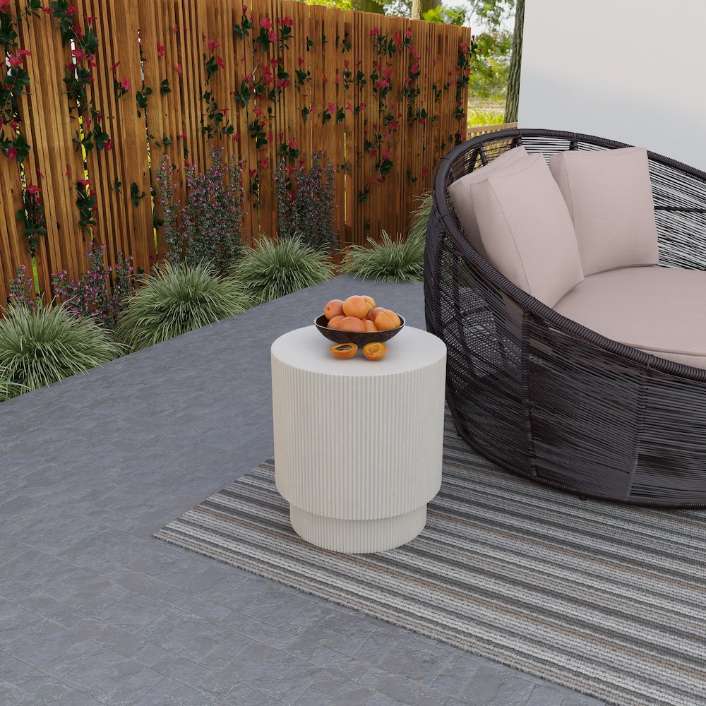 Eden Collection Fiberglass Outdoor Side Table in White. Picture 22