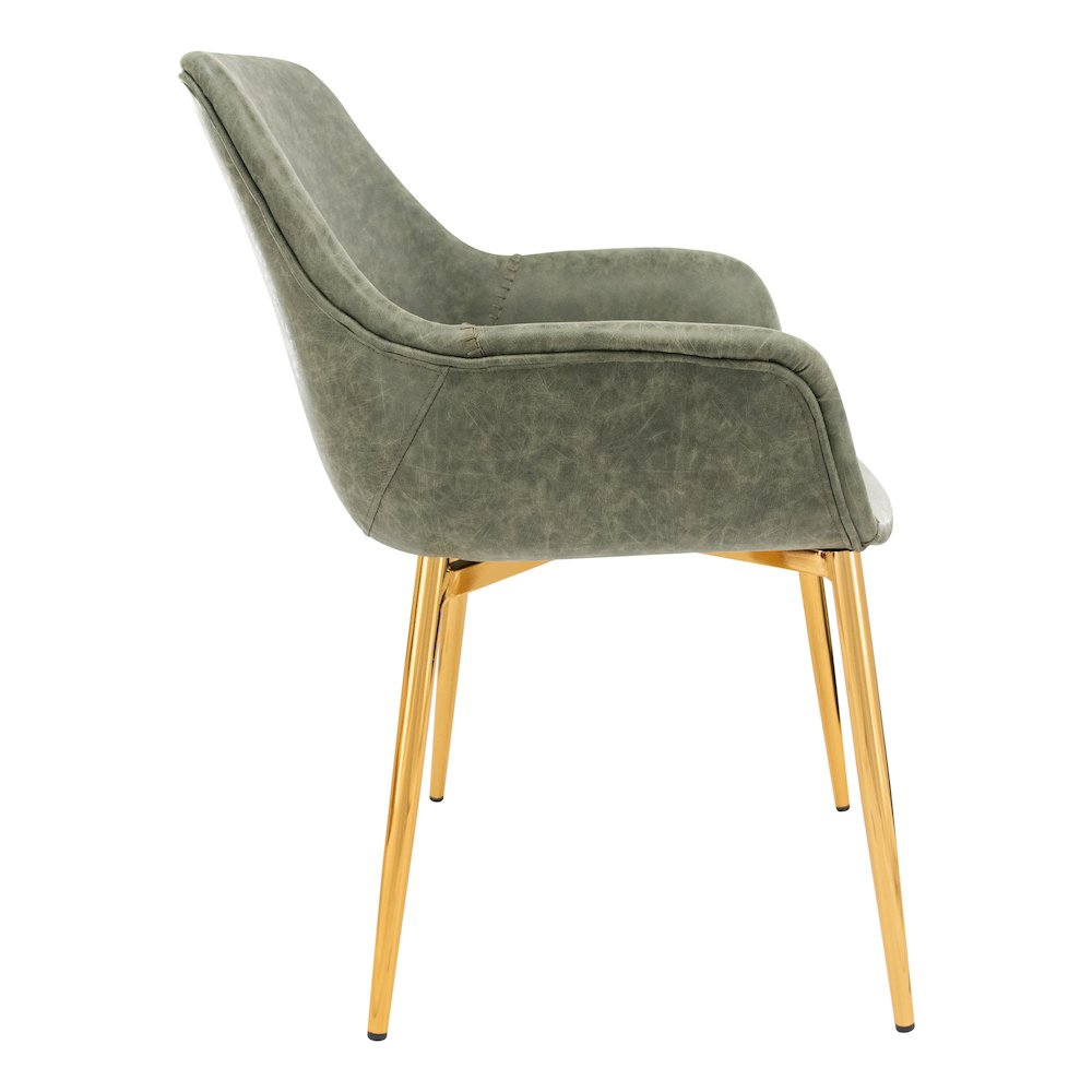 Markley Modern Leather Dining Arm Chair With Gold Metal Legs. Picture 9