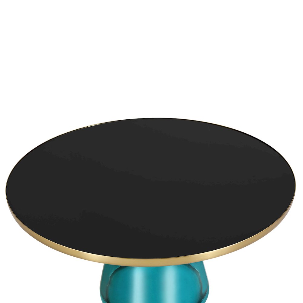 Tully Collection Glass Coffee Table Blue glass, Gold Rim with Black Glass top. Picture 13