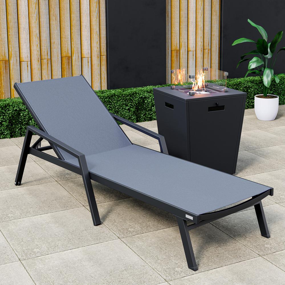 Black Aluminum Outdoor Patio Chaise Lounge Chair With Arms. Picture 7