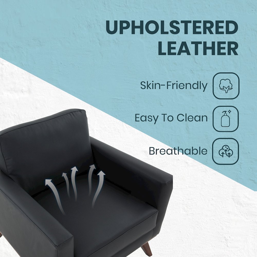 Chester Modern Leather Accent Arm Chair With Birch Wood Base. Picture 9