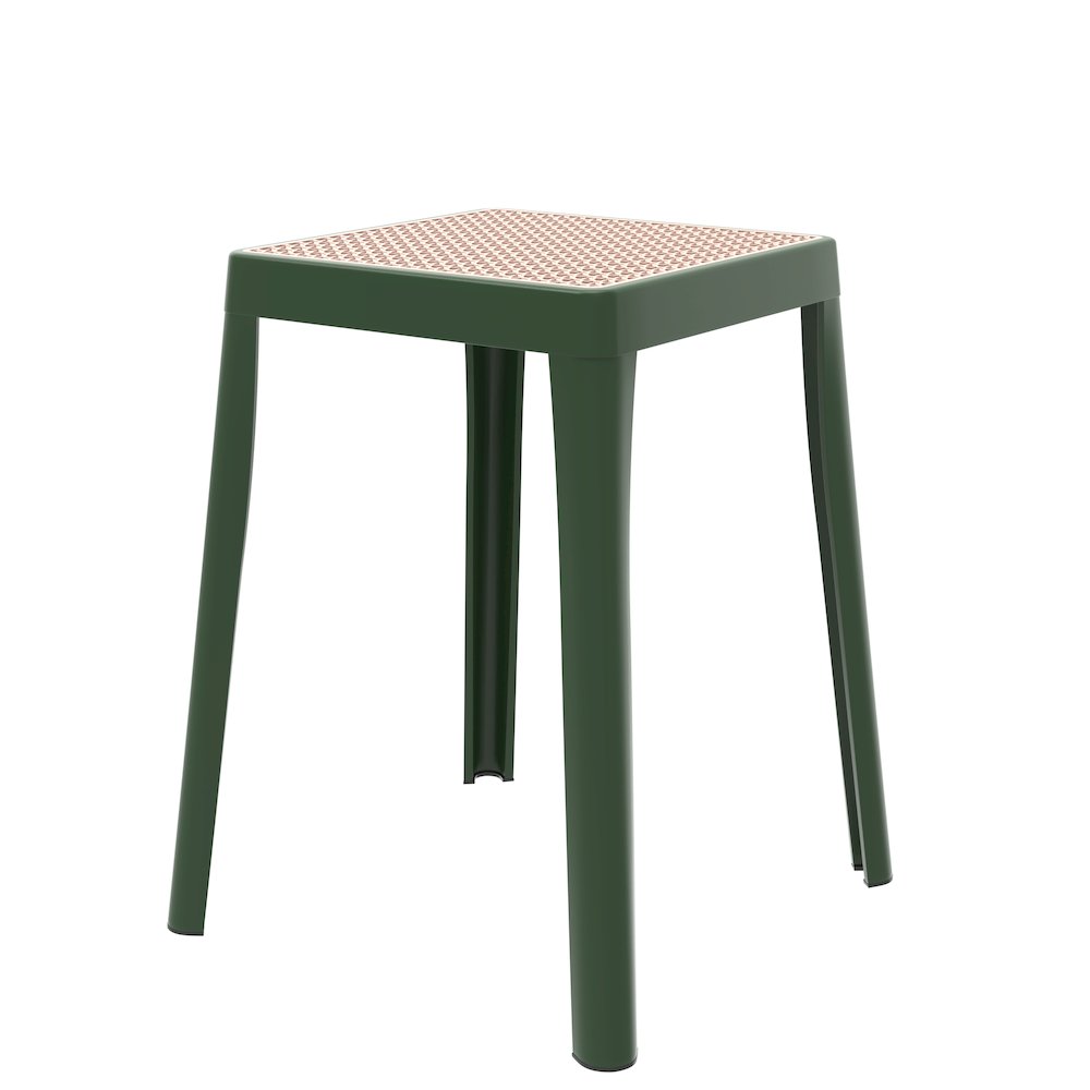 Tresse Series Stackable Poly Stool With Wicker Top 12 in Green. Picture 5