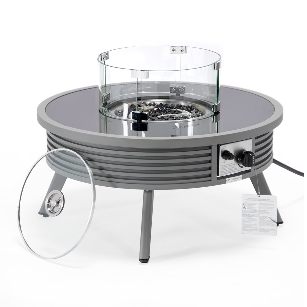 Walbrooke Outdoor Patio Aluminum Round Slats Design Fire Pit Side Table. Picture 1