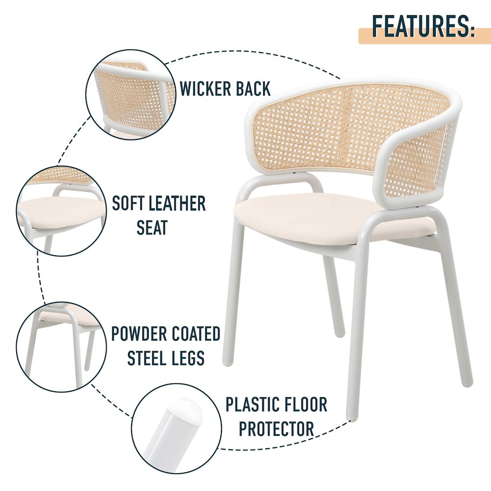 Ervilla - Dining Chair - White frame in White Leather Set of 4. Picture 6