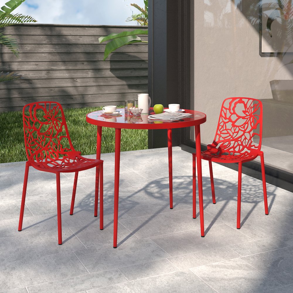 Devon Mid-Century Modern 3-Piece Aluminum Outdoor Patio Dining Set. Picture 8