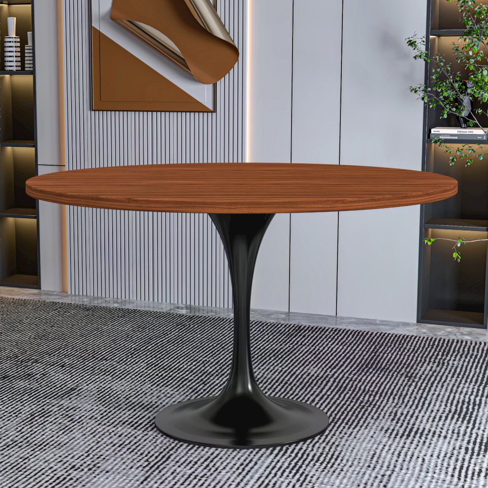 Verve Collection 48 Round Dining Table, Black Base with Cognac Brown MDF Top. Picture 7