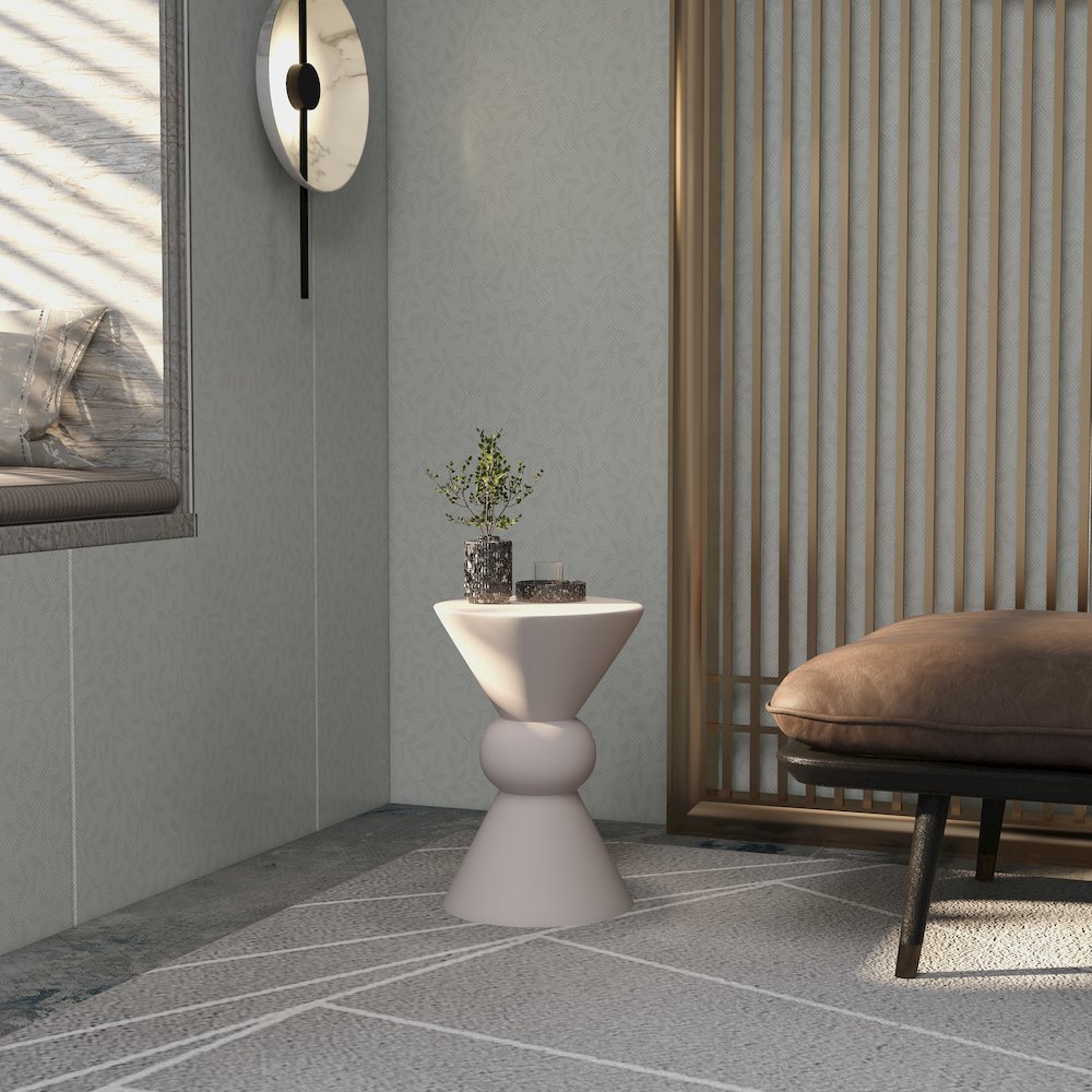 Echo Collection Fiberglass Outdoor Side Table in Cream. Picture 17