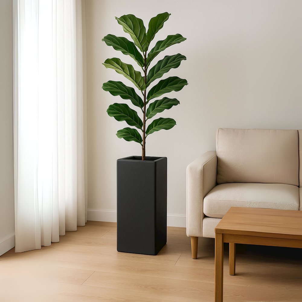 Terra Series Poly Stone Planter in Black 10.2" x 10.2" 23.6" High. Picture 17