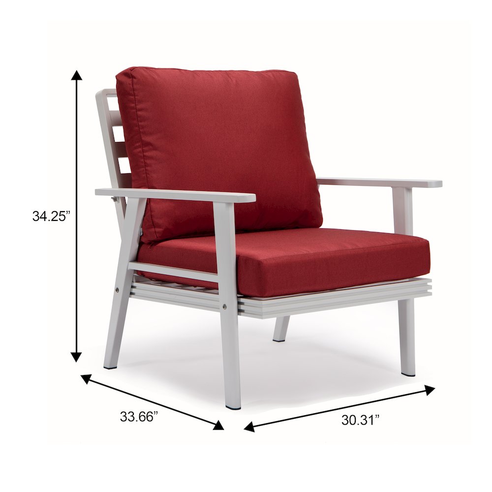 Walbrooke Outdoor Patio White Aluminum Armchairs With Cushions Set Of 2 in Red. Picture 6