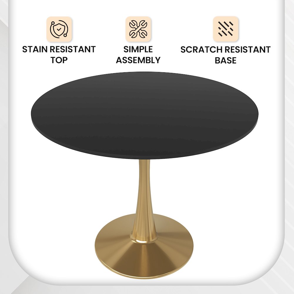 Bristol 35" round dining table Gold Base With Black Top. Picture 9