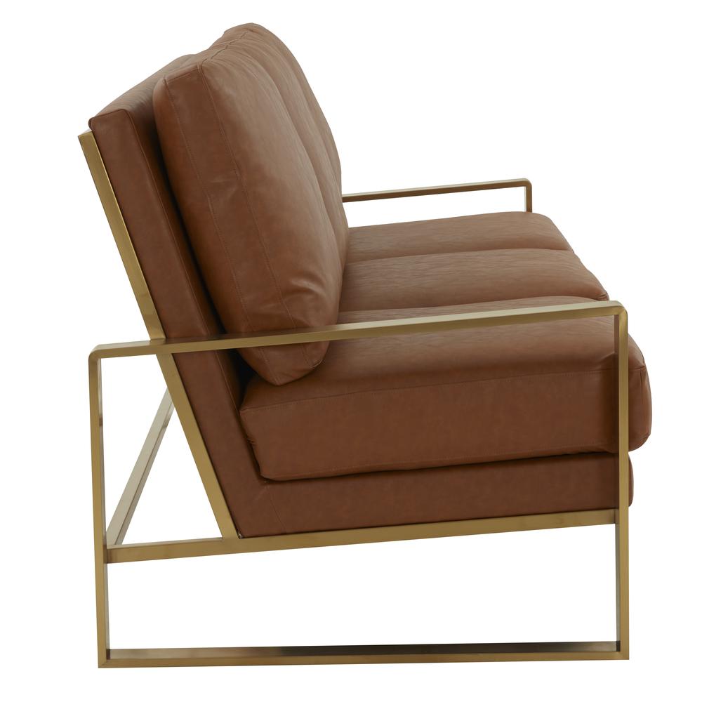 LeisureMod Jefferson Modern Design Leather Sofa With Gold Frame, Cognac Tan. Picture 3